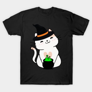 Cute white cat is a witch T-Shirt